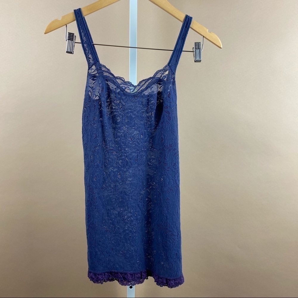 Women’s Small Vintage Warner's Lace Tank Top Y2K Lingerie Navy Ruffle Roses